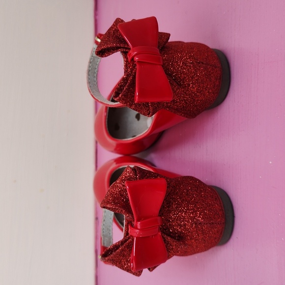 Little Girls Red Glitter Patent Bow Flats size 10 toddler - Picture 4 of 5